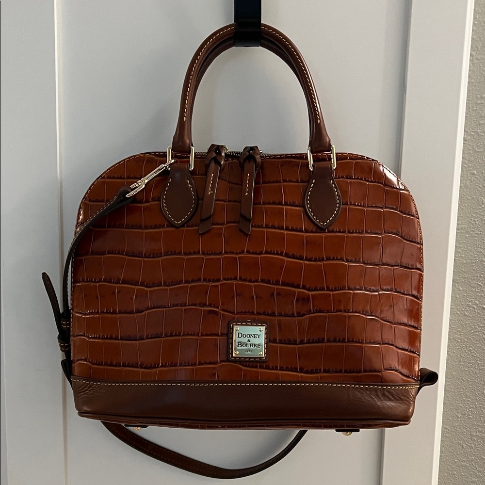 Dooney & Bourke Brown Croc-Embossed Satchel